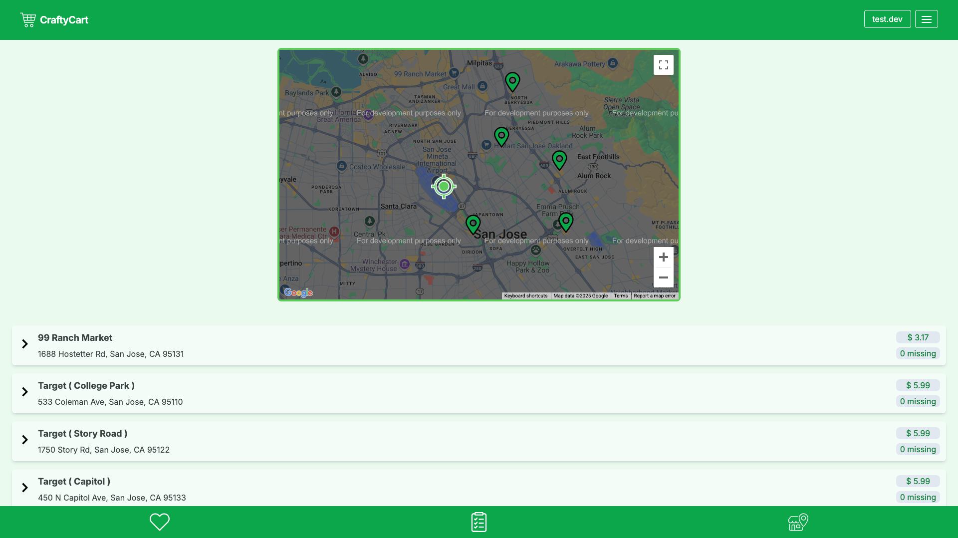 Store Search Results and Locations