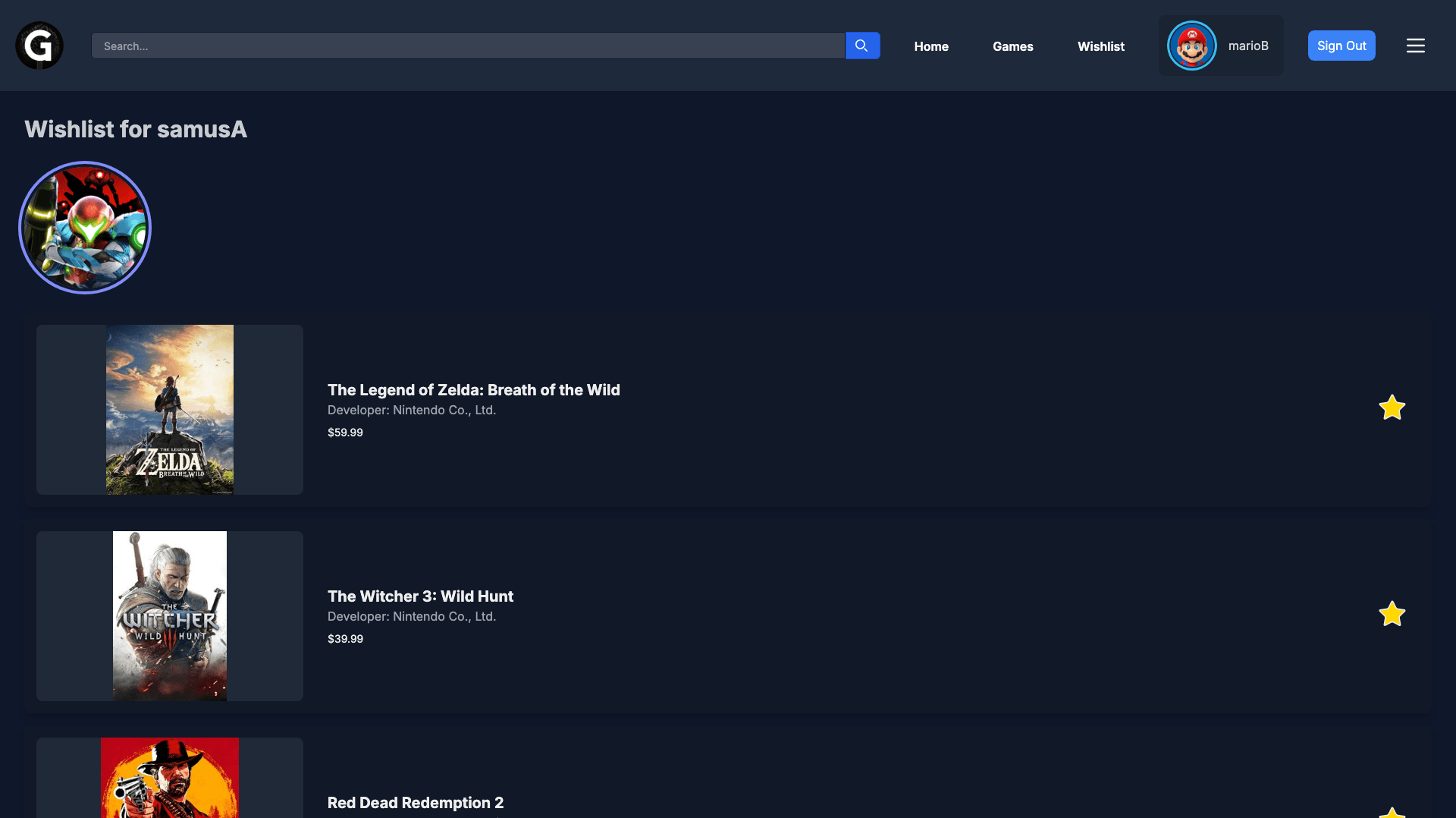 Other User's Wishlist View